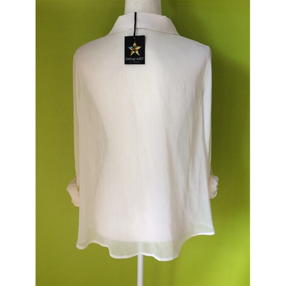 Living Doll Sheer Ivory Women Polo Top M - Picture 2 of 8